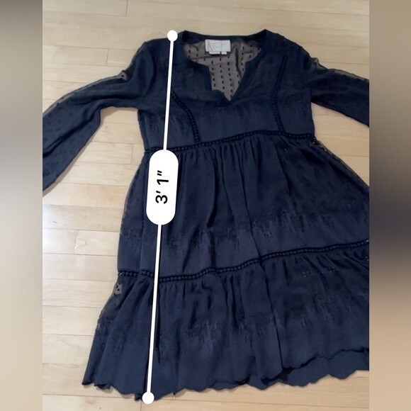 Anthropologie Vanessa Virginia Black Costa Maya Swiss Dot Long Sleeve Dress 2 - Picture 7 of 13